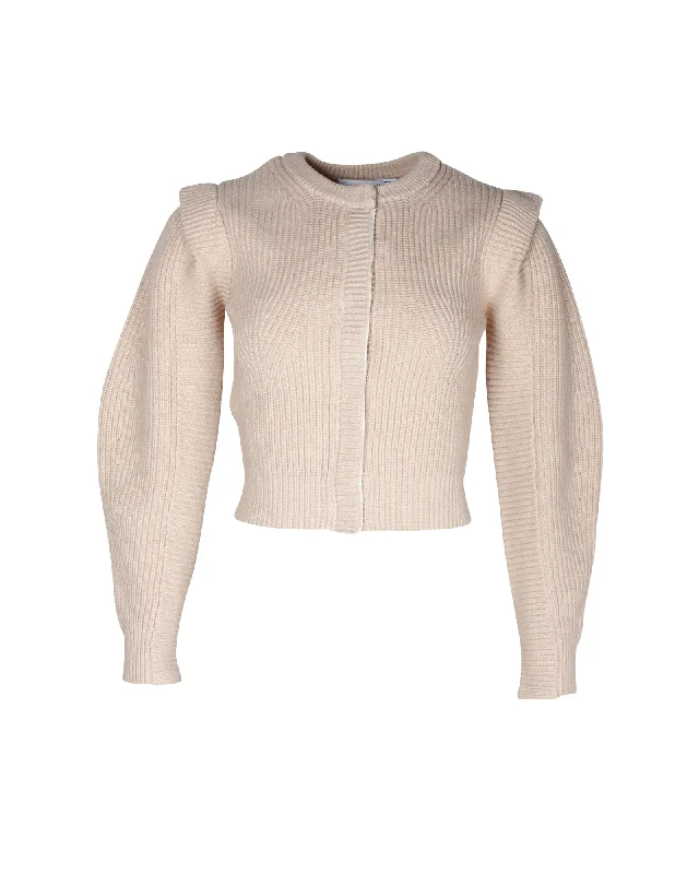 Self-Portrait Knit Cardigan in Beige Cotton