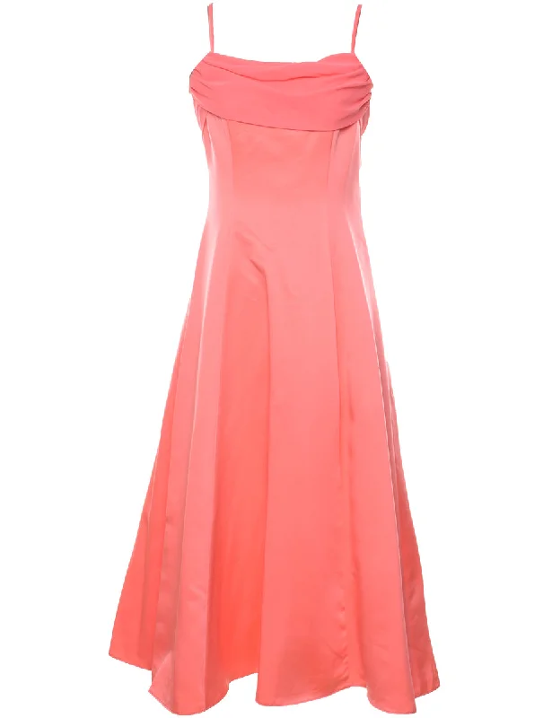 Strappy Salmon Pink Evening Dress - M